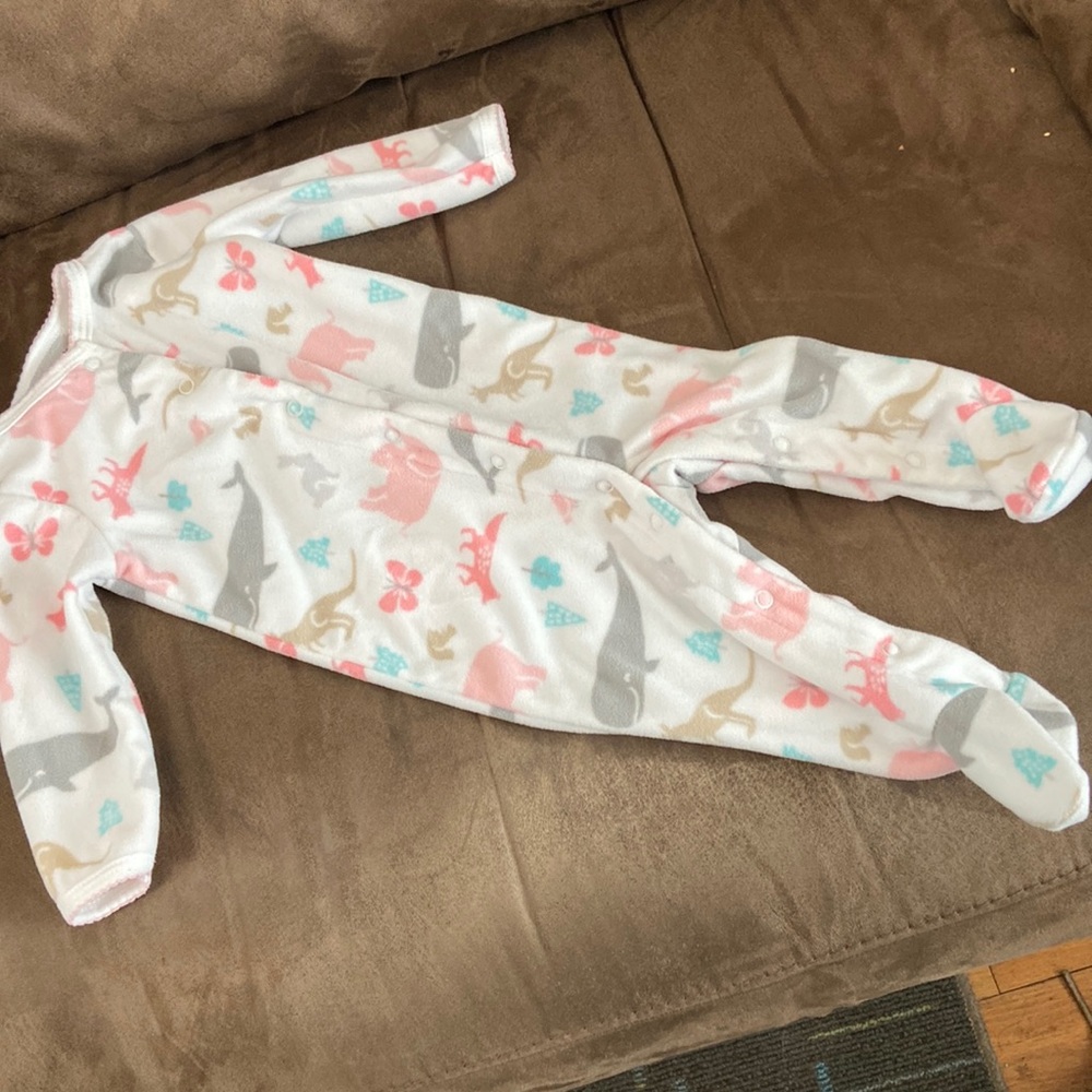 Carters fleece footie pajamas; animals; 6M